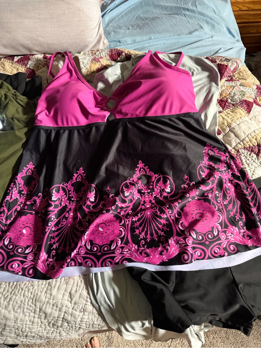 Women’s Hot Pink and Black Floral Swimdress